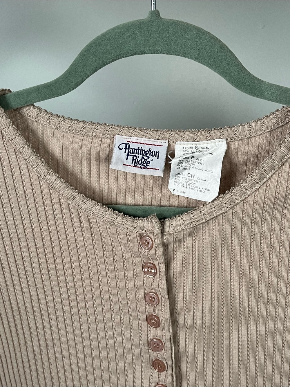Vintage Huntington Ridge Ribbed Button-Front Tee Size S - Picture 6 of 10